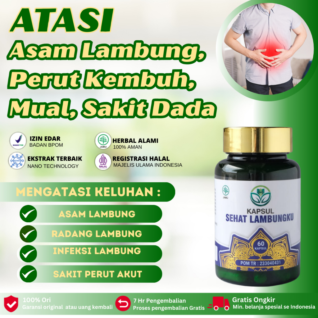 Kapsul Sehat Lambungku - Atasi Asam Lambung Tinggi, Perut Perih Perut Kembung Mual Muntah, Nyeri Ulu