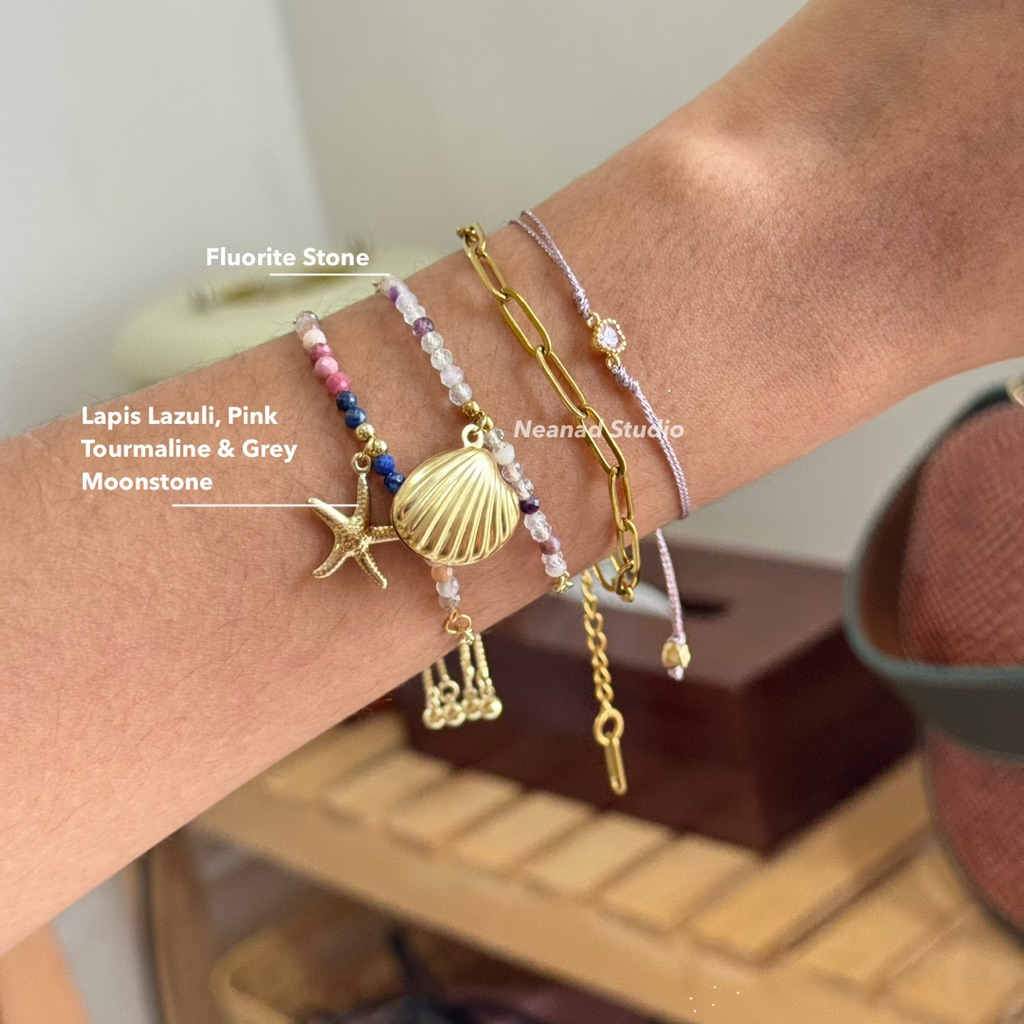 Nęanad • Gelang Batu Alam Asli • Gemstone • Bintang Laut dan Kerang