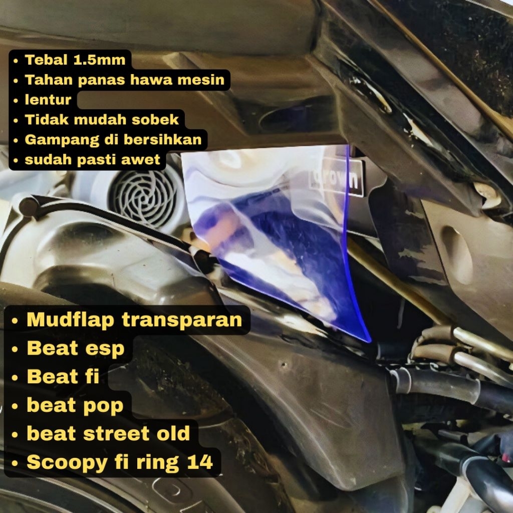 MUDFLAP KARPET KOLONG MOTOR HONDA BEAT FI ESP 2013 SAMPAI 2019 TRANSPARAN BLUE