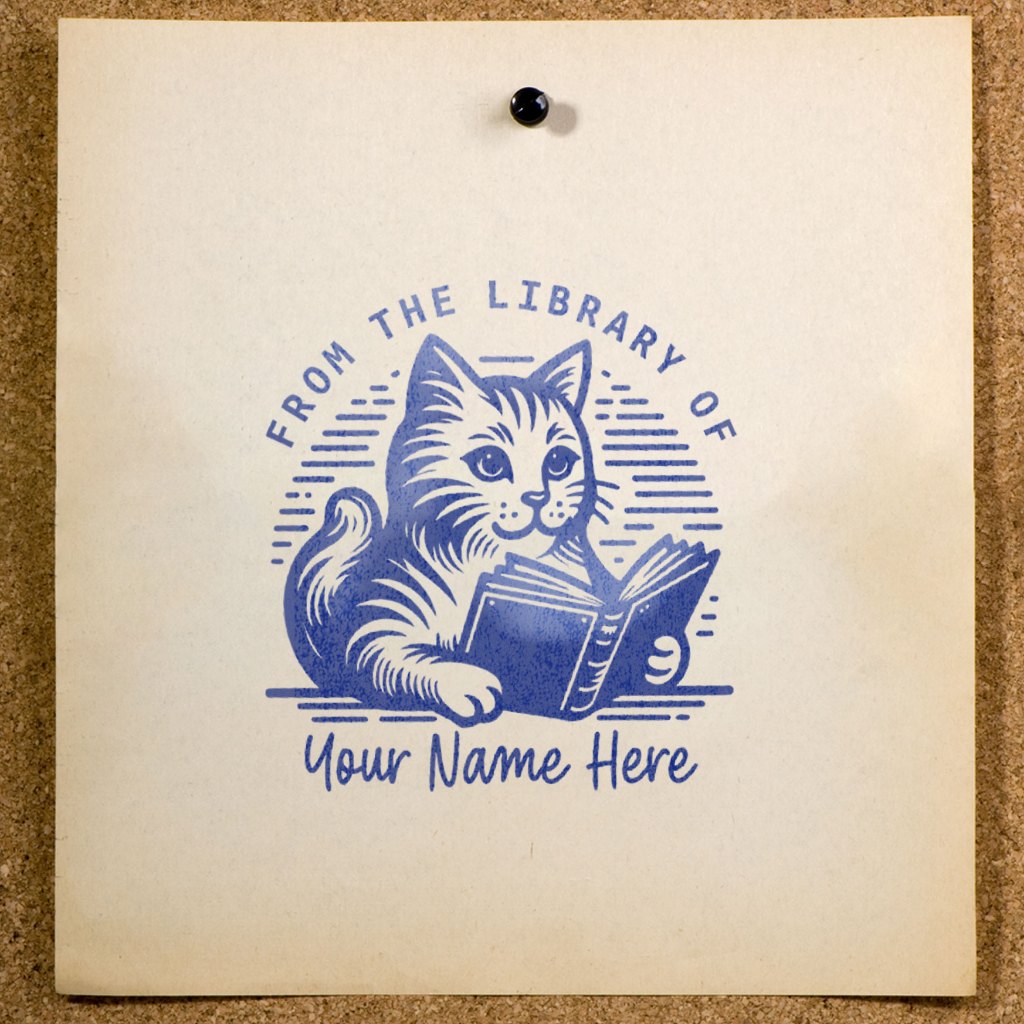 

Stempel Buku Ex Libris Custom Nama SE-77 | Desain Kucing Membaca Buku | Stamp Perpustakaan