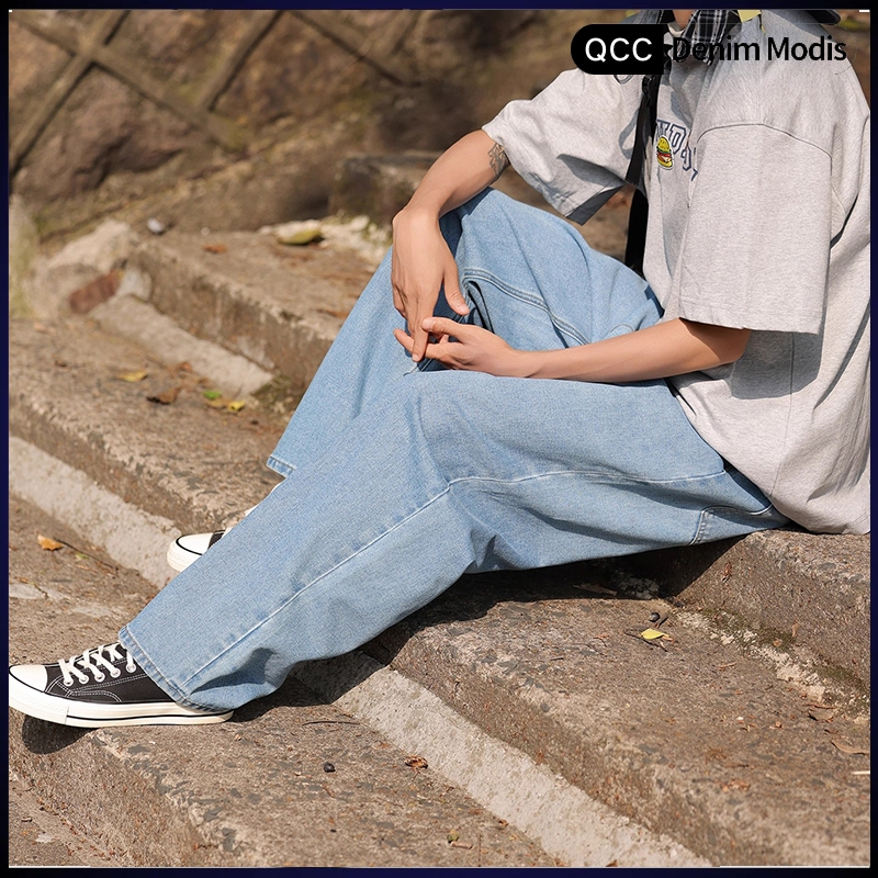 Celana Jeans Panjang Pria Standar Reguler Bahan Denim Jeans Pria Biru Muda