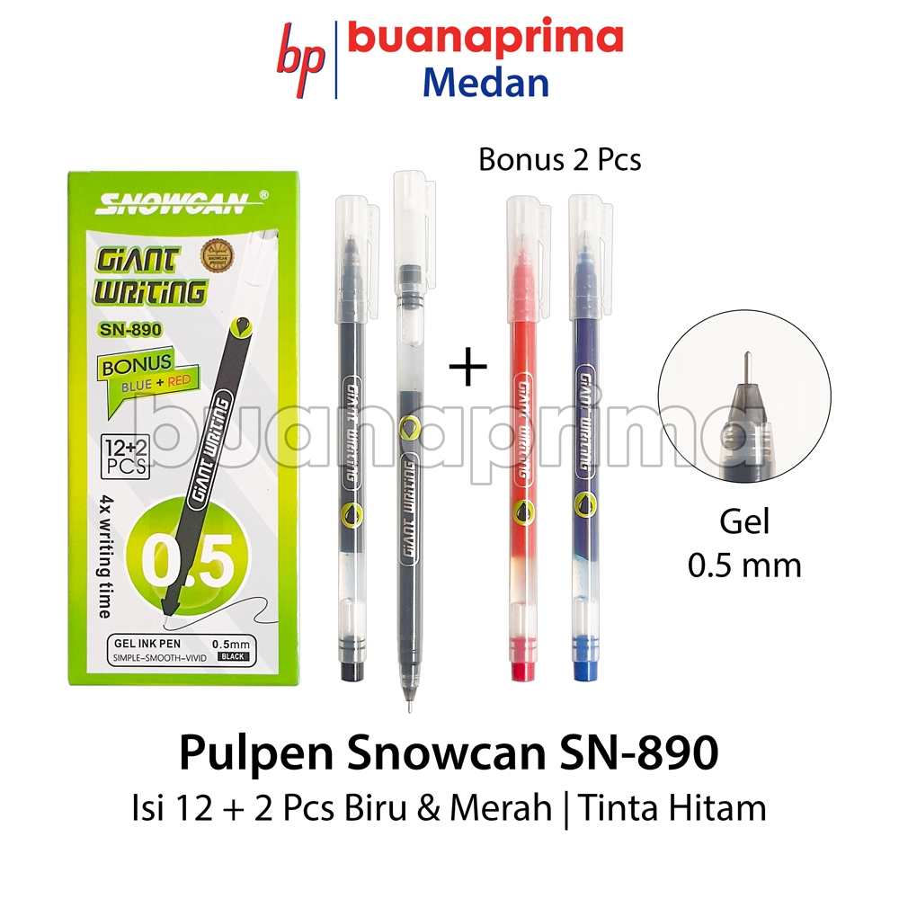 

PULPEN SNOWCAN SN-890 Giant Writing 1 Box isi 12 pcs + 2 Bonus Pulpen Gel 0.5 mm Pen Cair Tinta Hitam