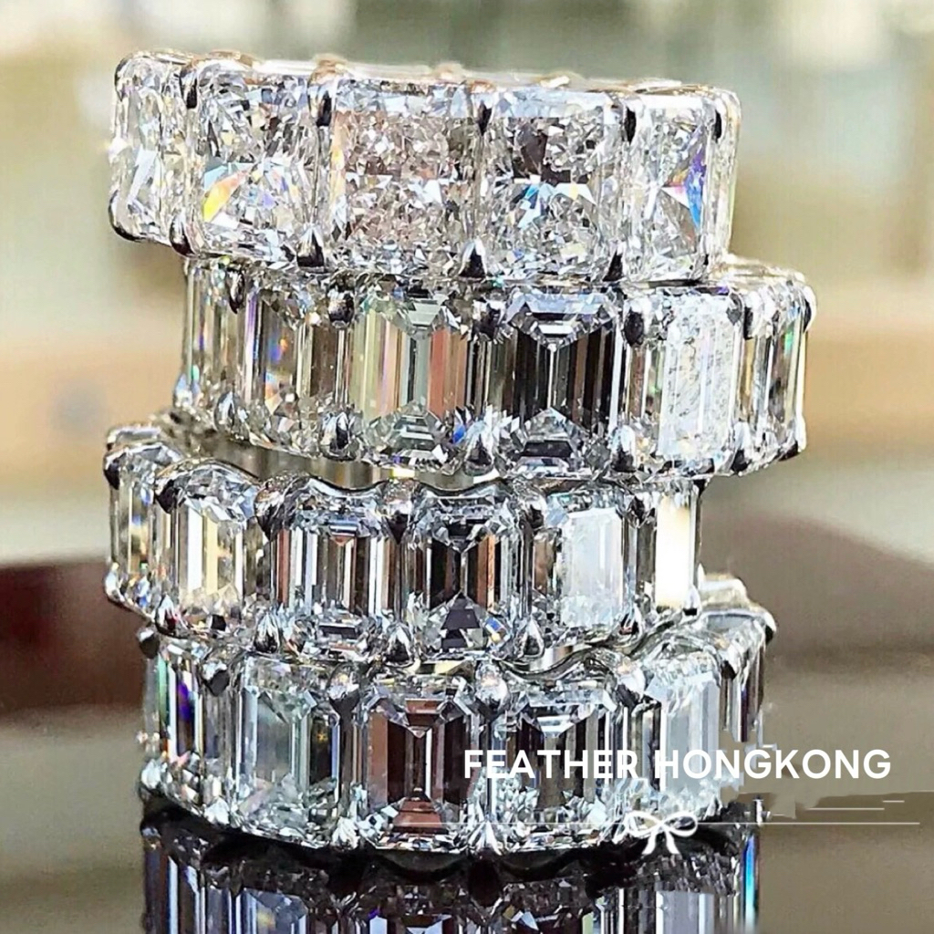 FEATHER HONGKONG - Cincin Unisex Pria Wanita Lapisan Platinum Jewelry Diamond HQ Enternity Band