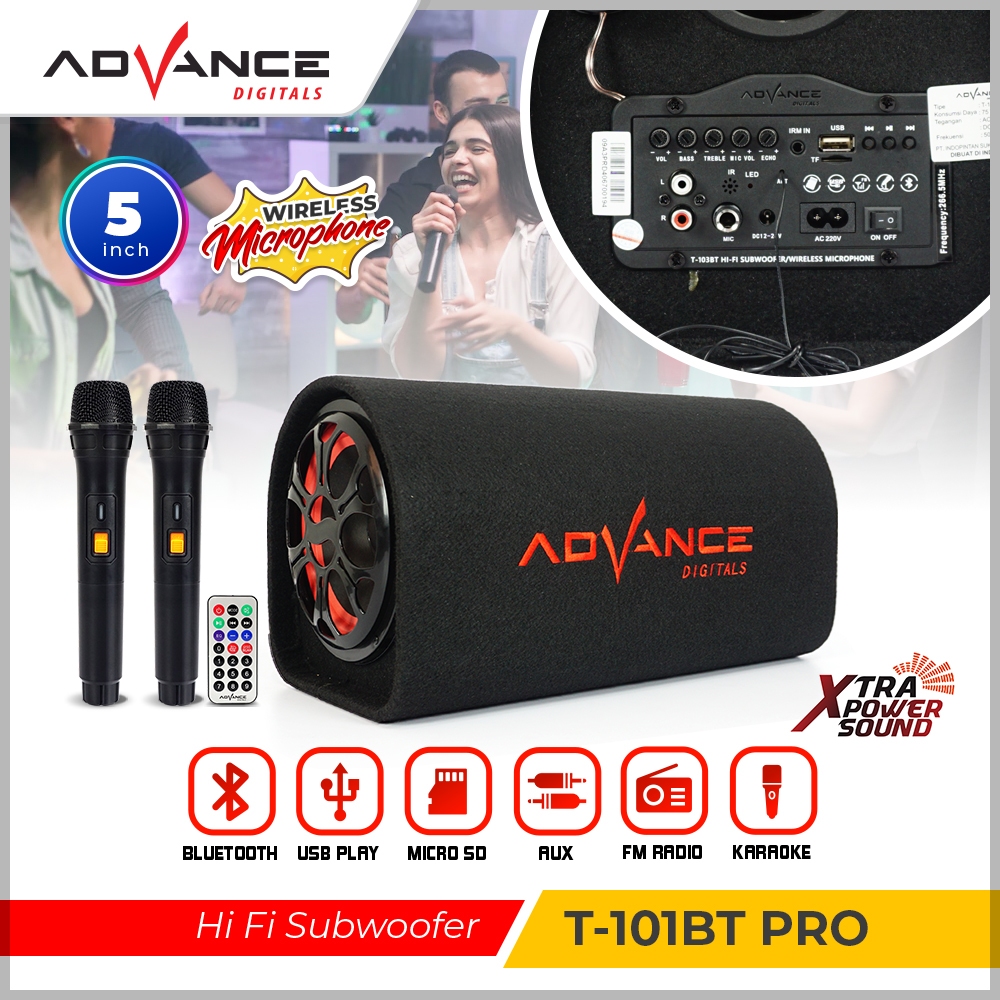 ADVANCE Speaker Bluetooth Subwoofer 5 inch Portable Karaoke Bisa untuk Mobil dengan 2 Mic Wireless