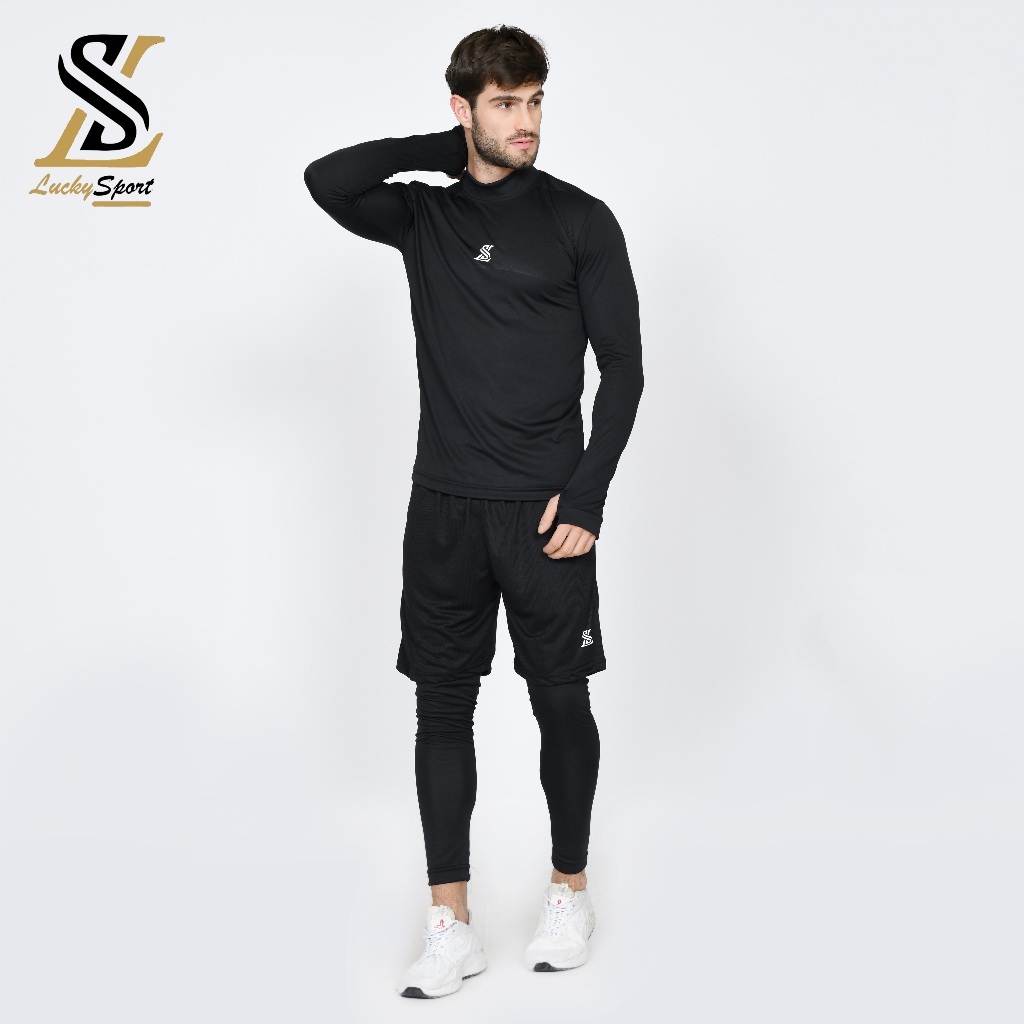 Setelan manset baselayer hitam celana bola baselayer Leging Panjang hitam