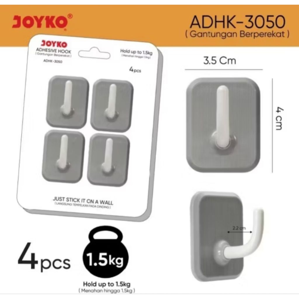 GANTUNGAN PEREKAT DINDING/ADHESIVE HOOK JOYKO ADHK-3050