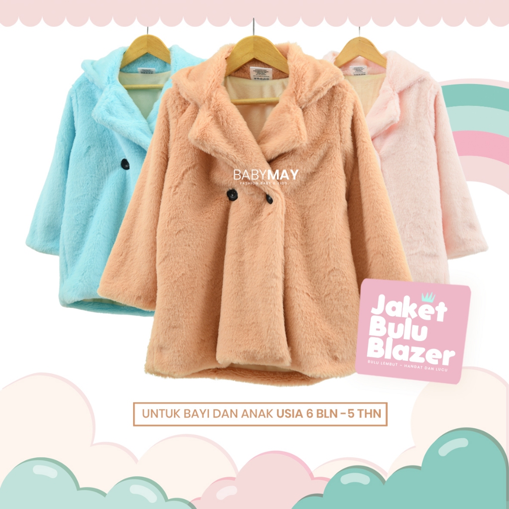 Jaket Bulu Blazer Anak Perempuan dan Laki-Laki Usia 6 Bulan - 5 Tahun | Outer Hangat Lembut Warna Pa