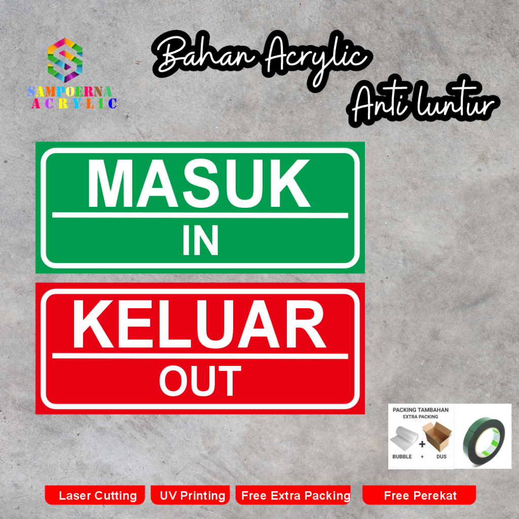 SIGN AKRILIK KELUAR MASUK, IN OUT  (25x10cm)
