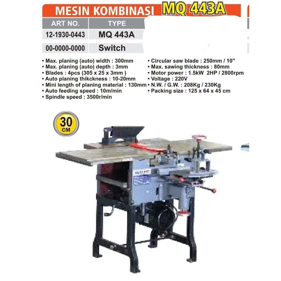 ALDO MQ443A MESIN KOMBINASI 30cm PLANER JOINTER CIRCULAR SAW 30 cm
