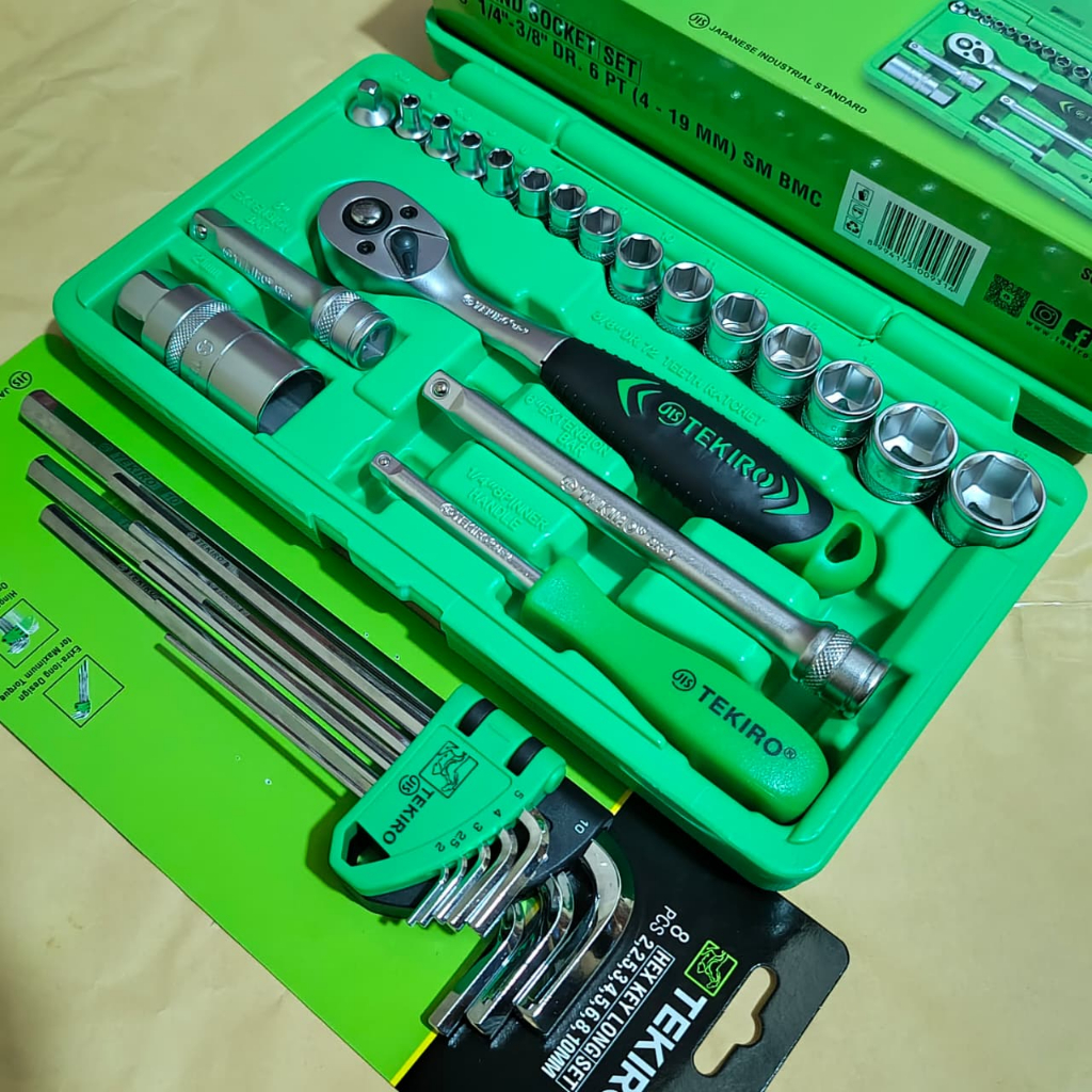Tekiro Kunci Shock Sock Sok Set 21 Pcs 1/4" - 3/8" Ratchet + Tekiro kunci L Panjang Set 8 Pcs 2-10mm