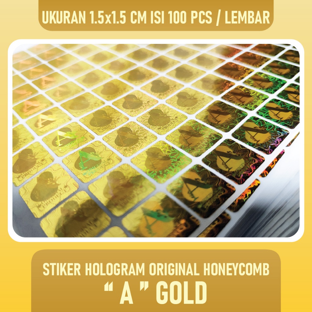 

Stiker Hologram Original HONEYCOMB BULAT _ ORIGINAL PRODUCT 1.5 x1.5 cm GOLD _ " A