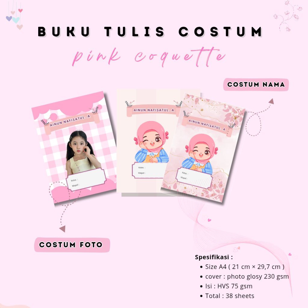 

BUKU COSTUM NAMA & FOTO | BUKU TULIS COSTUM TERMURAH | TEMA PINK