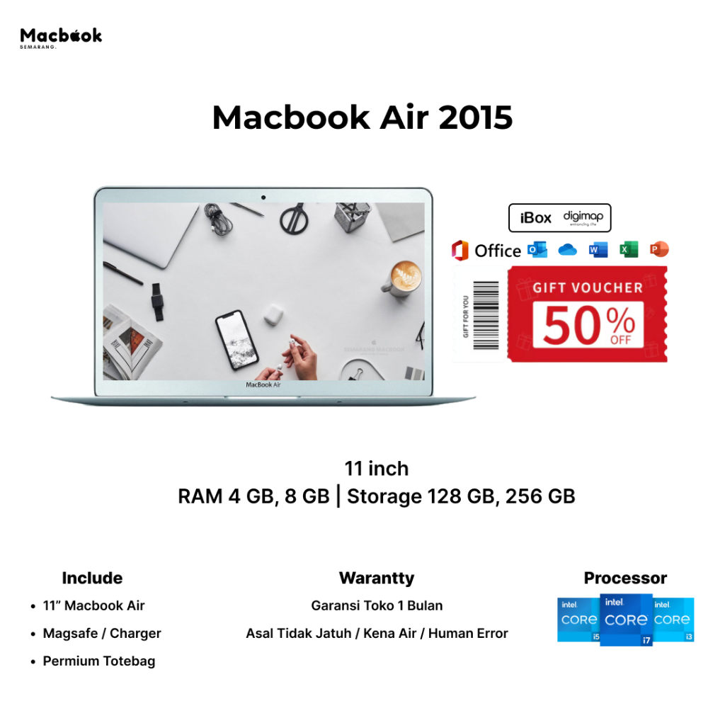 Apple MacBook Air 2015 11" RAM 4 GB, 8 GB / Storage 128 GB, 256 GB
