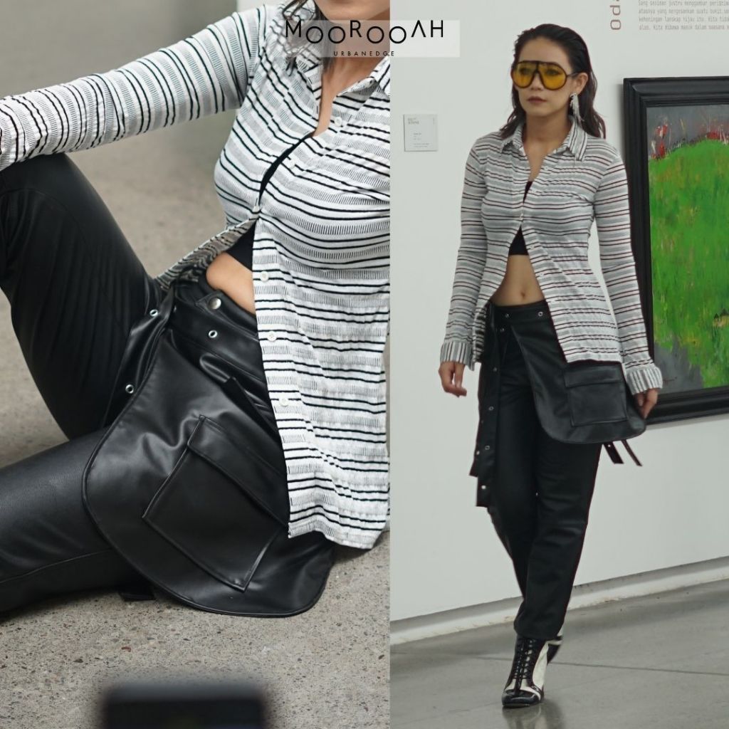 EYELETE SKIRT | BAHAN LEATHER DAN SEMIWOOL | SKIRT STREETWEAR PUNK GOTHIC HITAM | MOOROOAH