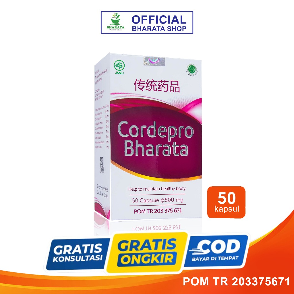 Cordepro Bharata - Isi Kemasan 50 Kapsul - Berlisensi Resmi BPOM & Halal MUI - 100% Asli Indonesia