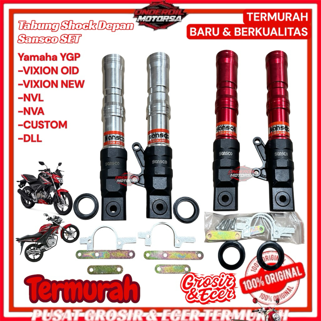 (TERMURAH) Bottom Tabung Shock Depan Variasi YAMAHA VIXION OLD NEW NVL NVA Silver Chrome Red Sansco 