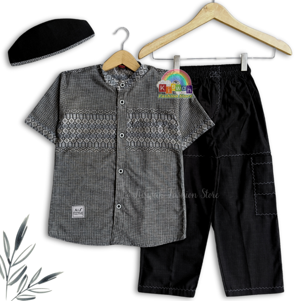 NEW-KOKO ANAK A&J SONGKET EL RASYID LENGA PENDEK - USIA 3-13TH Setelan Muslim Anak Plus Peci