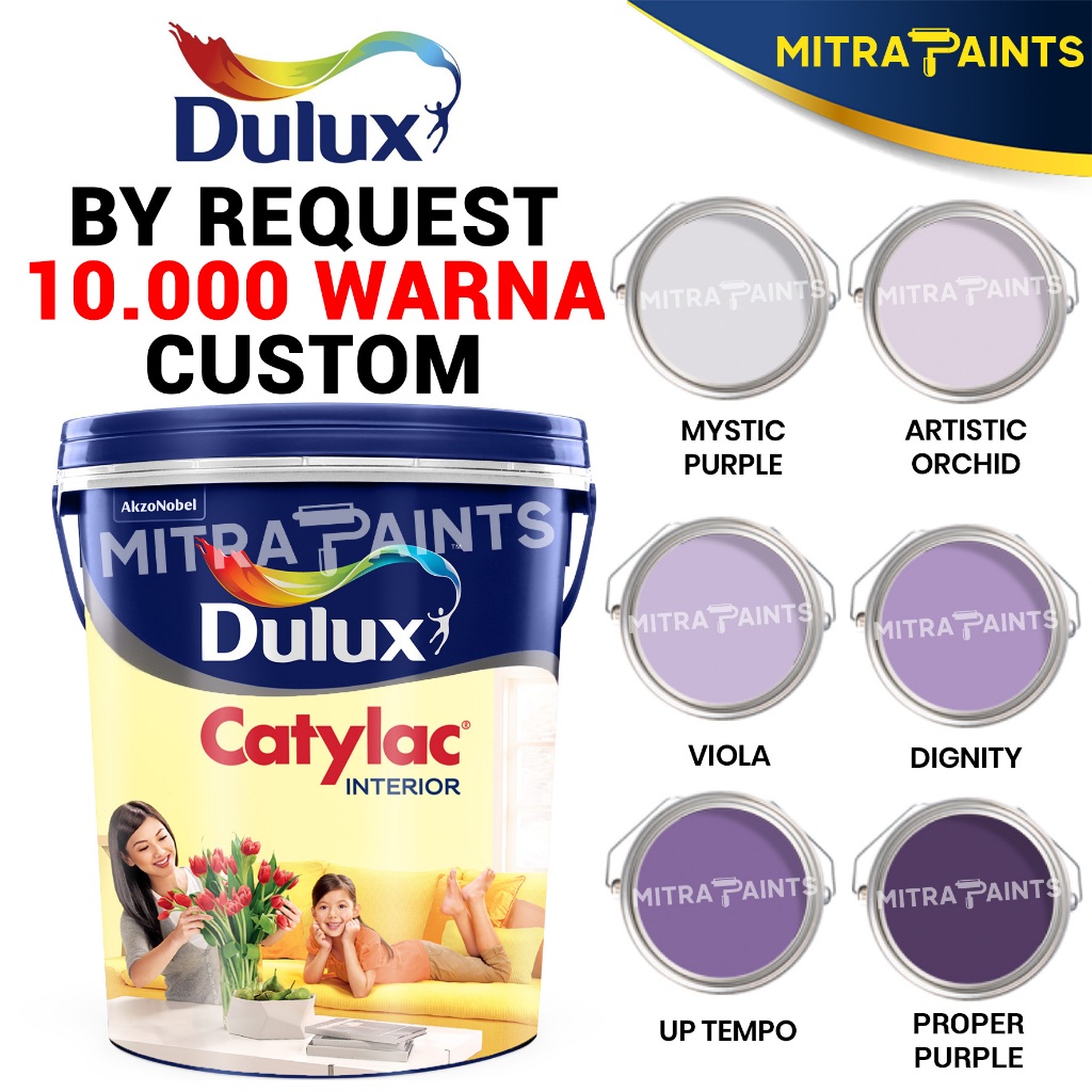 CAT TEMBOK CUSTOM DULUX CATYLAC INTERIOR 5 KG / WARNA TINTING UNGU / MYSTIC PURPLE / ARTISTIC ORCHID