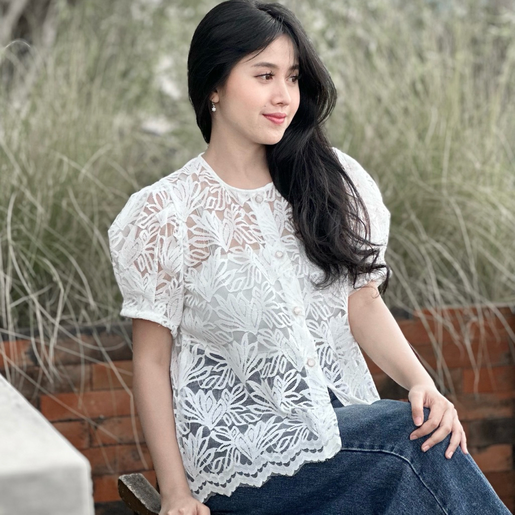 ycwofficial MIMOSA | atasan wanita | kemeja wanita | baju cewek | atasan korea cantik | outer brokat