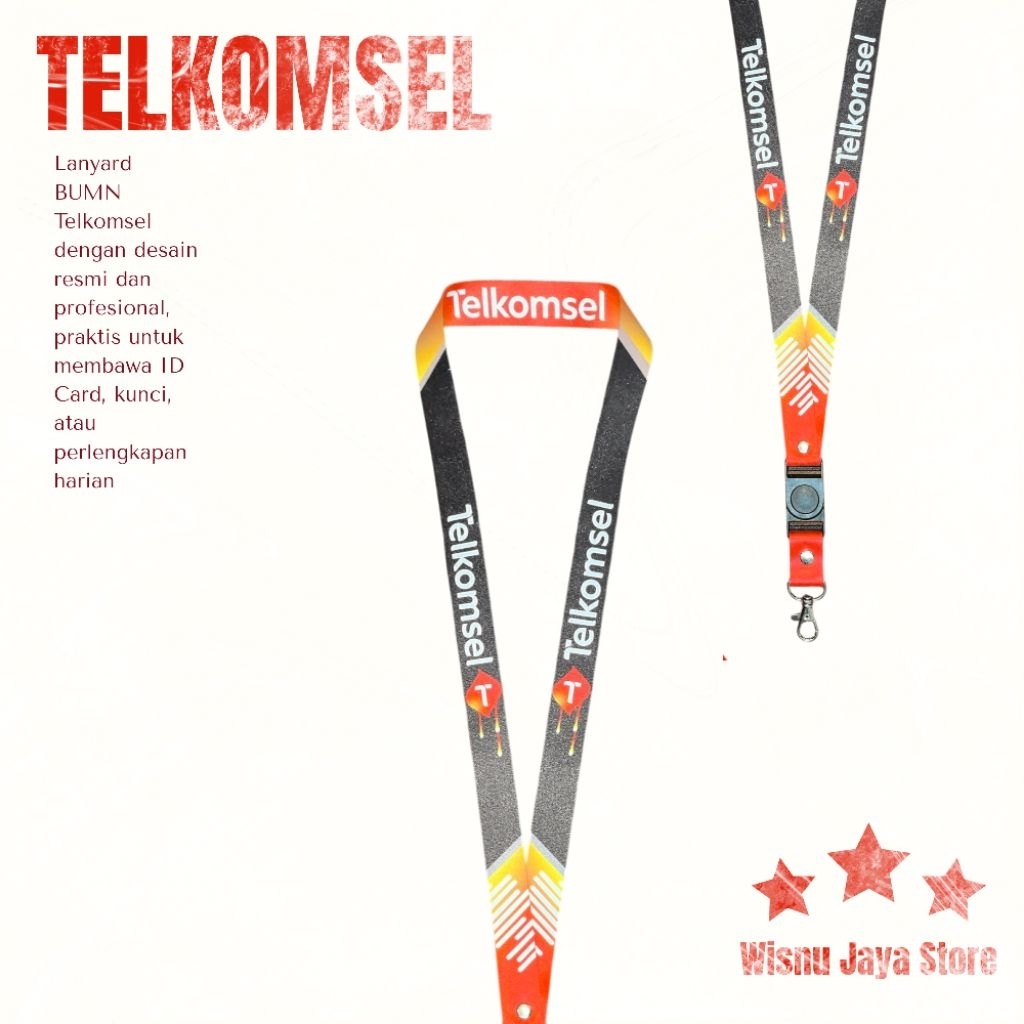 

lanyard tali idcard layer tali gantungan Telkomsel hitam merah terbaru