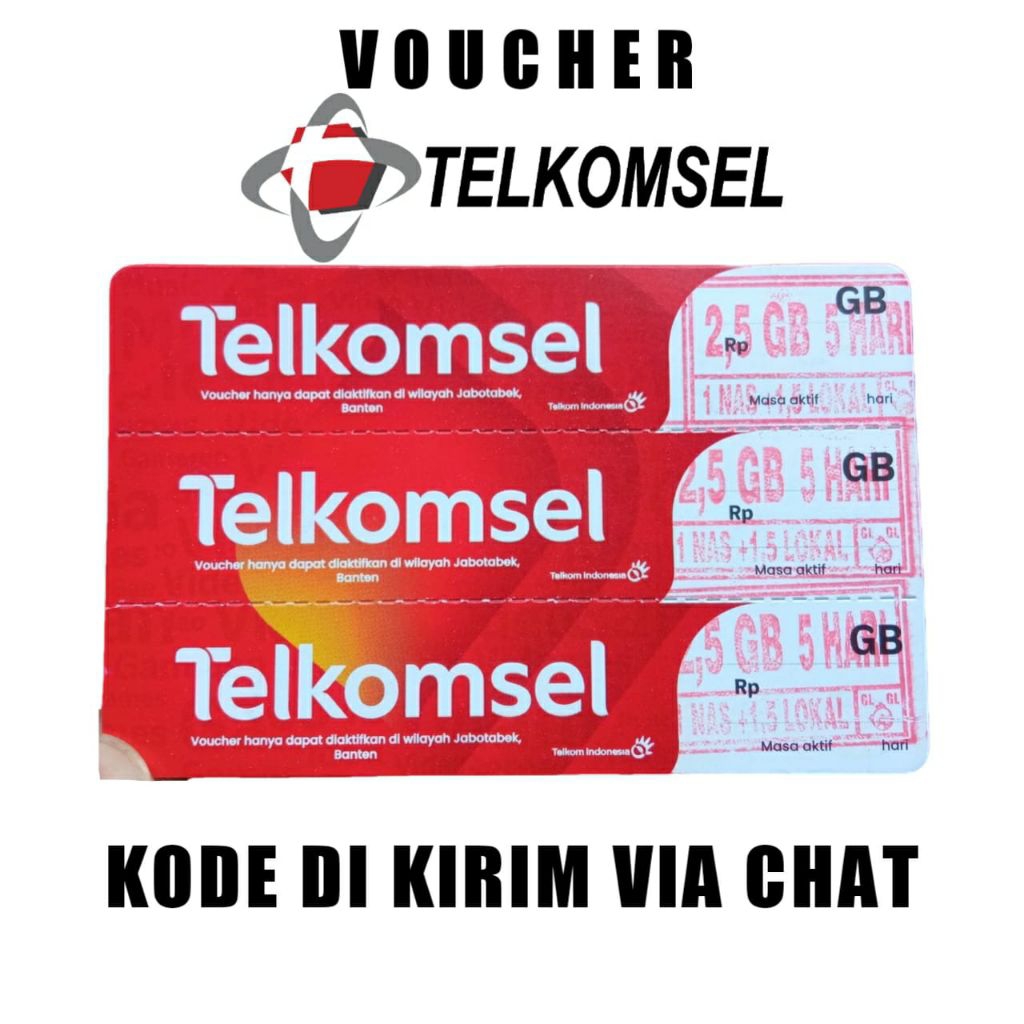 (Via chat) Voucher data Telkomsel, Jabodetabek, Jabar, Jatim, Jateng, 1.5GB, 2GB, 2.5GB, 3GB, 3.5GB,