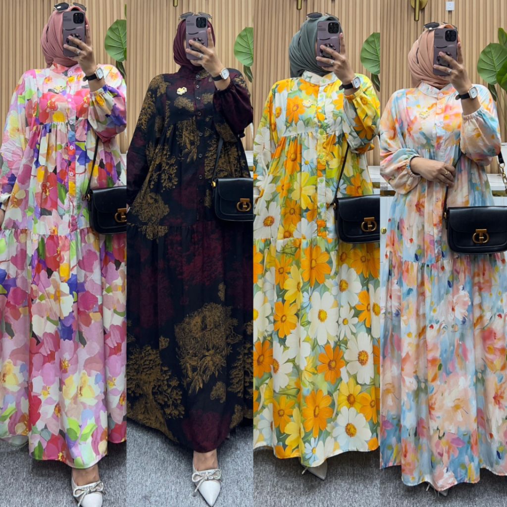 GAMIS JAMILAH/GAMIS SUSUN 3 DARA/GAMIS RAYON PREMIUM/GAMIS TANGAN BALON/GAMIS ZARAAA BUNGA STABILO