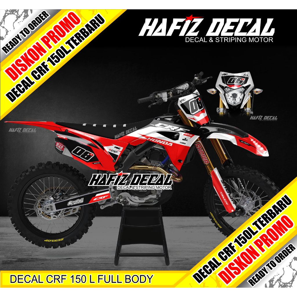 DECAL CRF MERAH PUTIH, DECAL CRF MERAH, STIKER CRF MERAH, STIKER CRF MERAH PUTIH