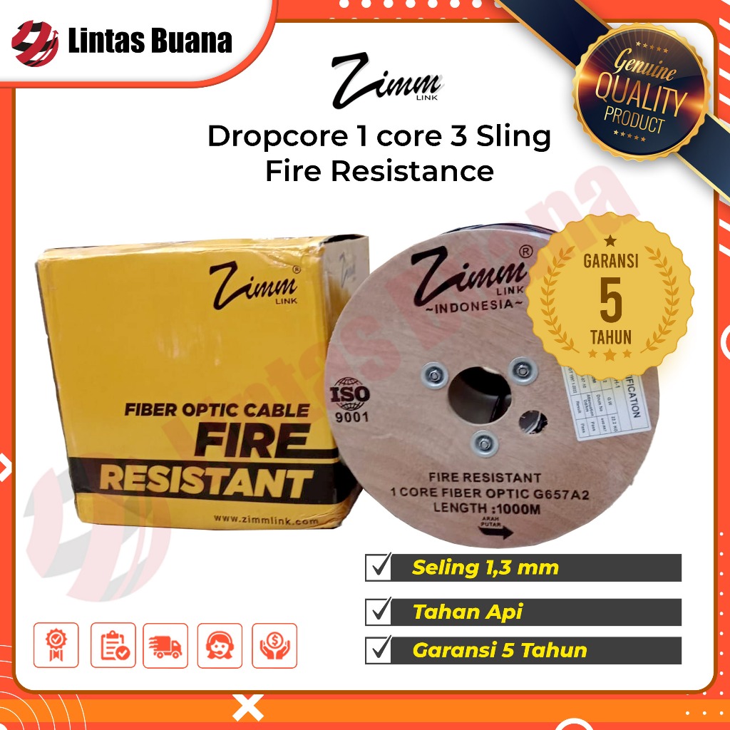 Zimmlink Dropcore 1 Core 1000 Meter Fire Resistance Kabel Fiber Optik 1000m FTTH Zimmlink Tahan Api 