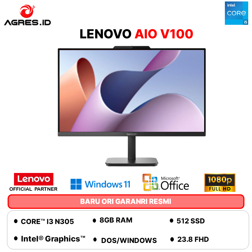 LENOVO AIO V100 Core i3-N305 8GB 512GB W11+OHS24 23.8FHD BLK -56ID