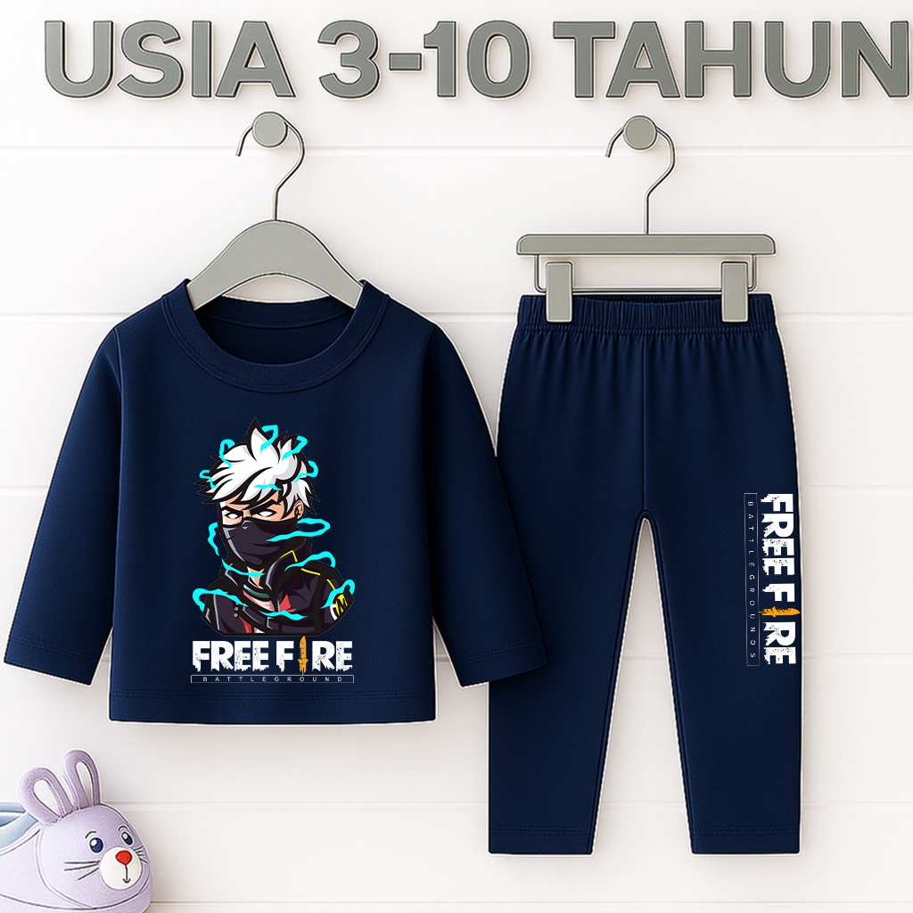 FF Baju Piyama Setelan Anak Laki Laki Lengan Panjang Celana Panjang 3Tahun-10Tahun Baju Anak Free Fa