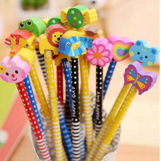 

pensil karakter lucu di tambah penghapus lucu /pensil ada penghapus kayu karakter unik kayu stationery