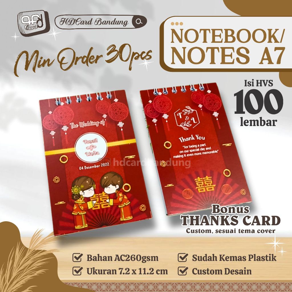 

[A7 - 100 lembar] Notes A7 Souvenir Notebook Custom Suvenir Nikah Khitan Promosi Event Seminar