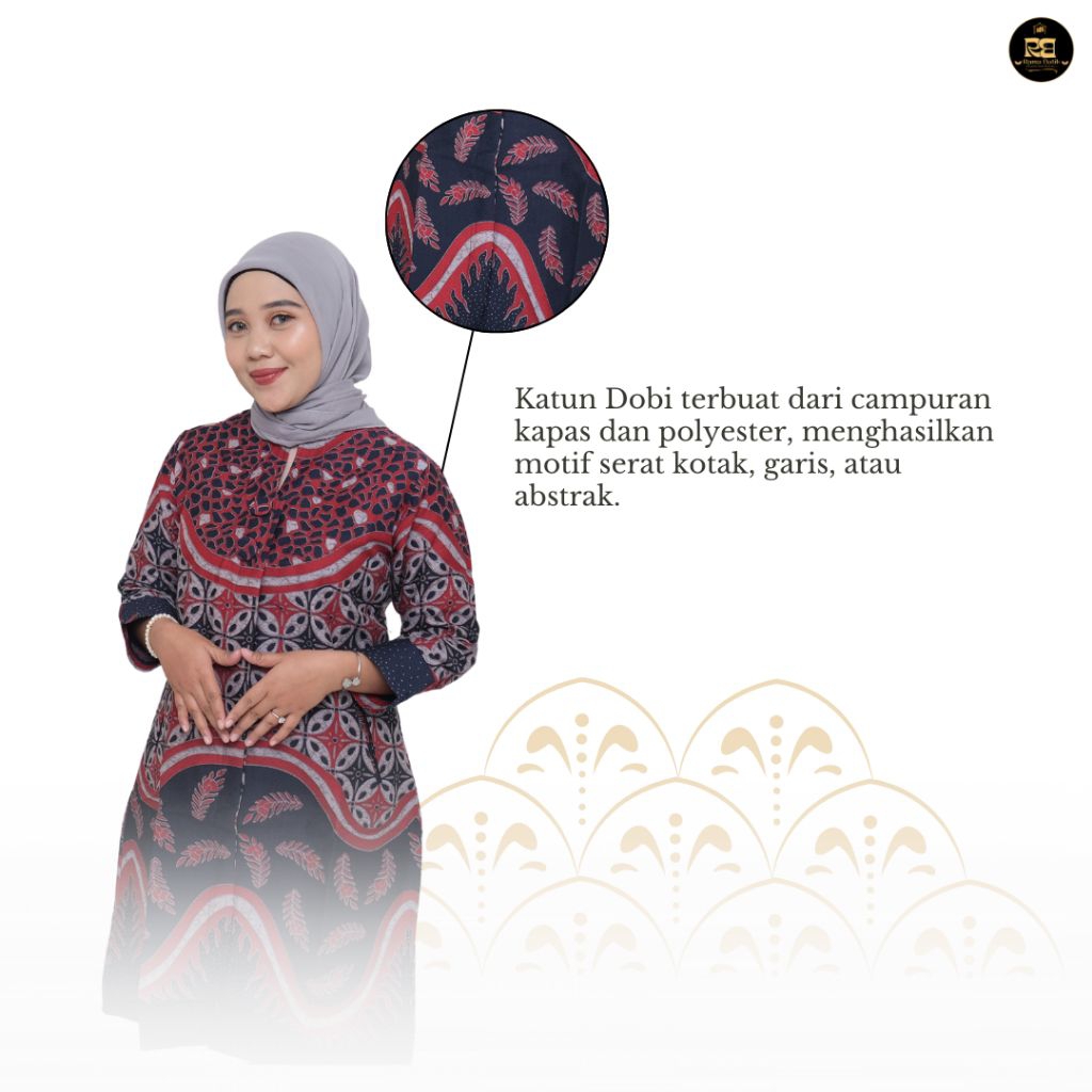 Tunik batik motif Kawung maroon bahan doby seragam//Tunik batik bahan Doby wanita