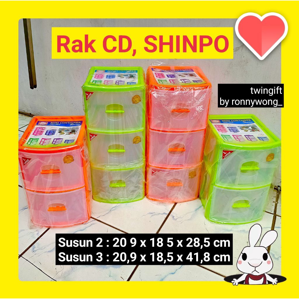 Rak Container Laci Besar, Shinpo, susun 2 dan susun 3, serbaguna untuk berbagai keperluan