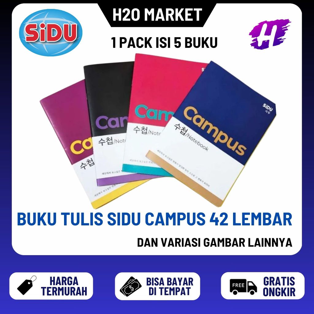 

❤️H2O❤️ Buku Tulis SiDU Campus 42 Lembar ( 1 Pak = 5 Buku )