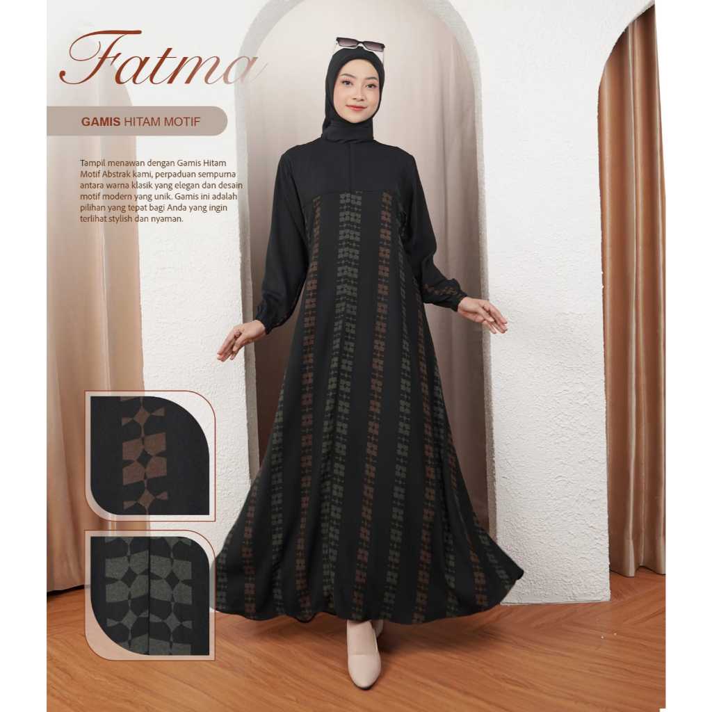 [NEW ARRIVAL] Nura - Dress Gamis Muslim Wanita Hitam Jetblack Motif Stylish by Fatma Muslim Store