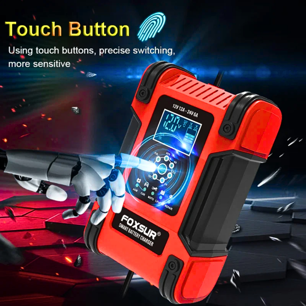 MALL FOXSUR Casan Cas Charger Aki Mobil motor 12 volt dan 24 volt 12 Ampere otomatis kering basah