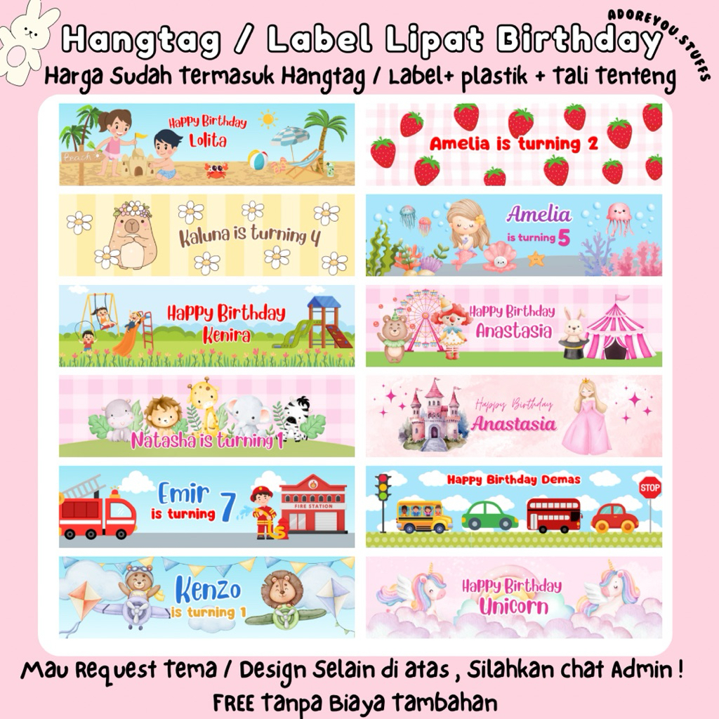 

[ MIN 10 PCS ] CUSTOM HANGTAG BIRTHDAY / HANG TAG ULTAH / HANGTAG ULANG TAHUN ULTAH / LABEL ULTAH SNACK / LANEL BIRTHDAY + PLASTIK IDUL FITRI NATAL BERBAGAI ACARA PLASTIK SNACK ULANG TAHUN ACARA CUSTOM NAMA CUSTOM SHENG RI BIRTHDAY SOUVENIR ULTAH