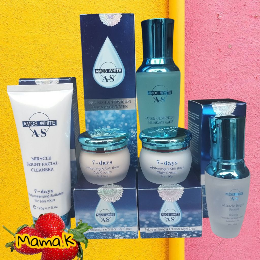 PAKET AMOS WHITE SABUN TONER SERUM CREAM SIANG MALAM