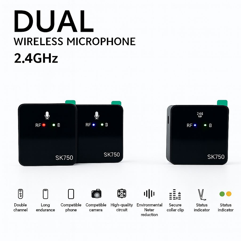 (CUCI GUDANG) Mic Wireless SK750 Dual Microphone 2.4 Ghz