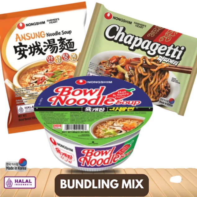 

[BUNDLING MIX] Chapagetti 1 pcs + Ansungtangmyun 1 pcs + Bowl Noodle Hot Spicy 1 pcs