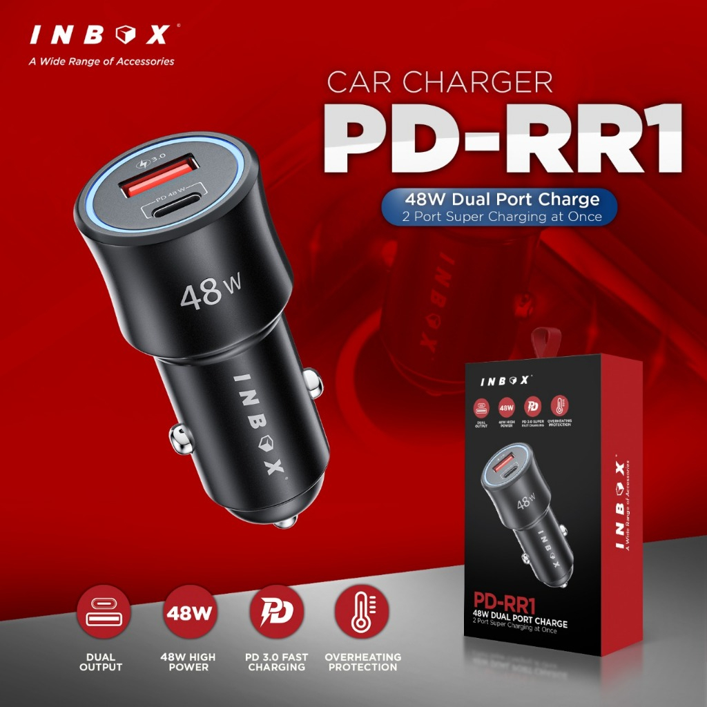Inbox Car Charger PD RR-1 48W Type-C QC3.0 – Super Fast Charging