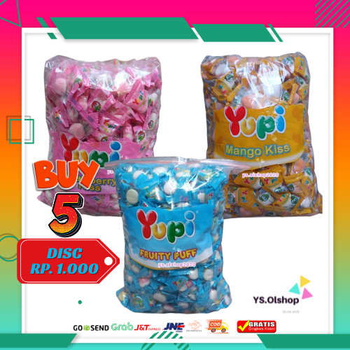 

Yupi 1 Ball isi 3Kg Yupi kiss Strawberry, Mango Kiss & Fruity Puff Kiloan asli Pabrik Exp 2026