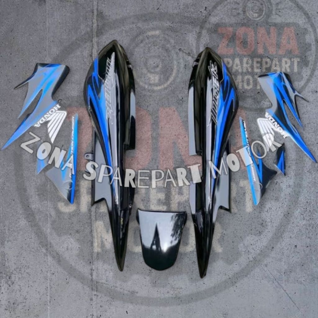 COVER BODY BODI BELAKANG SET KANAN KIRI HONDA TIGER REVO BODI TIREV HITAM SET STRIPING BIRU