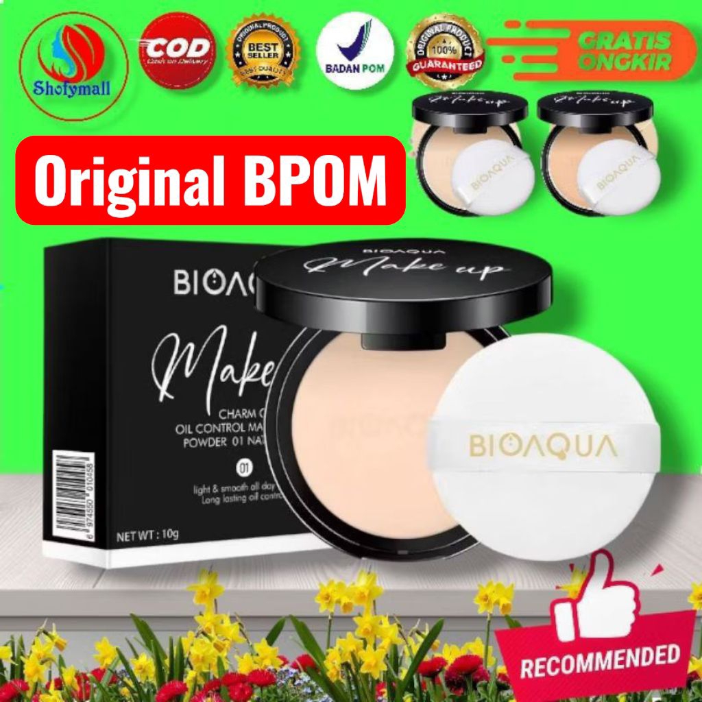 BIOAQUA Compact Powder Make Up BPOM - Bedak Padat Glowing Tahan Lama & Anti Air