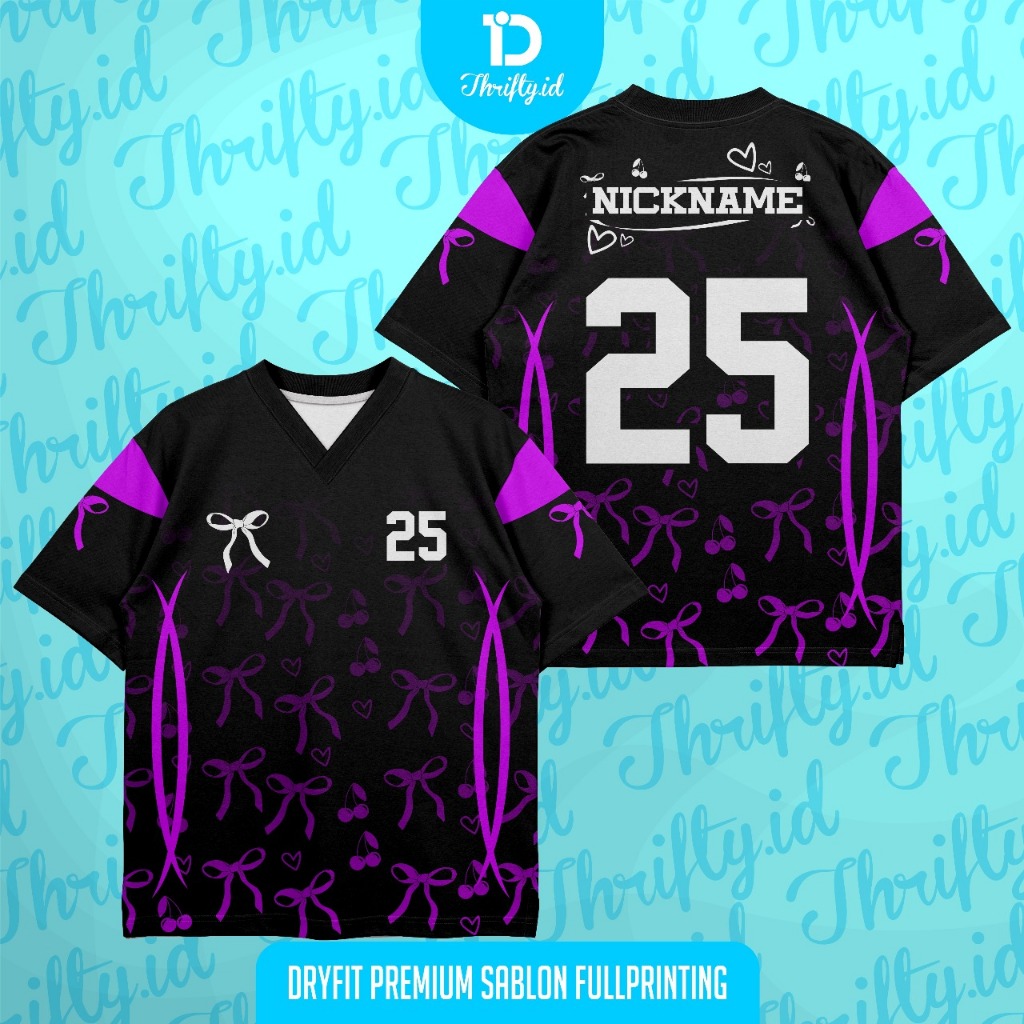 Jersey Baju Wanita/Pria K-POP RIBBON Edition Hitam Ungu Custom Zumba, Badminton, Tennis, Futsal, Vol