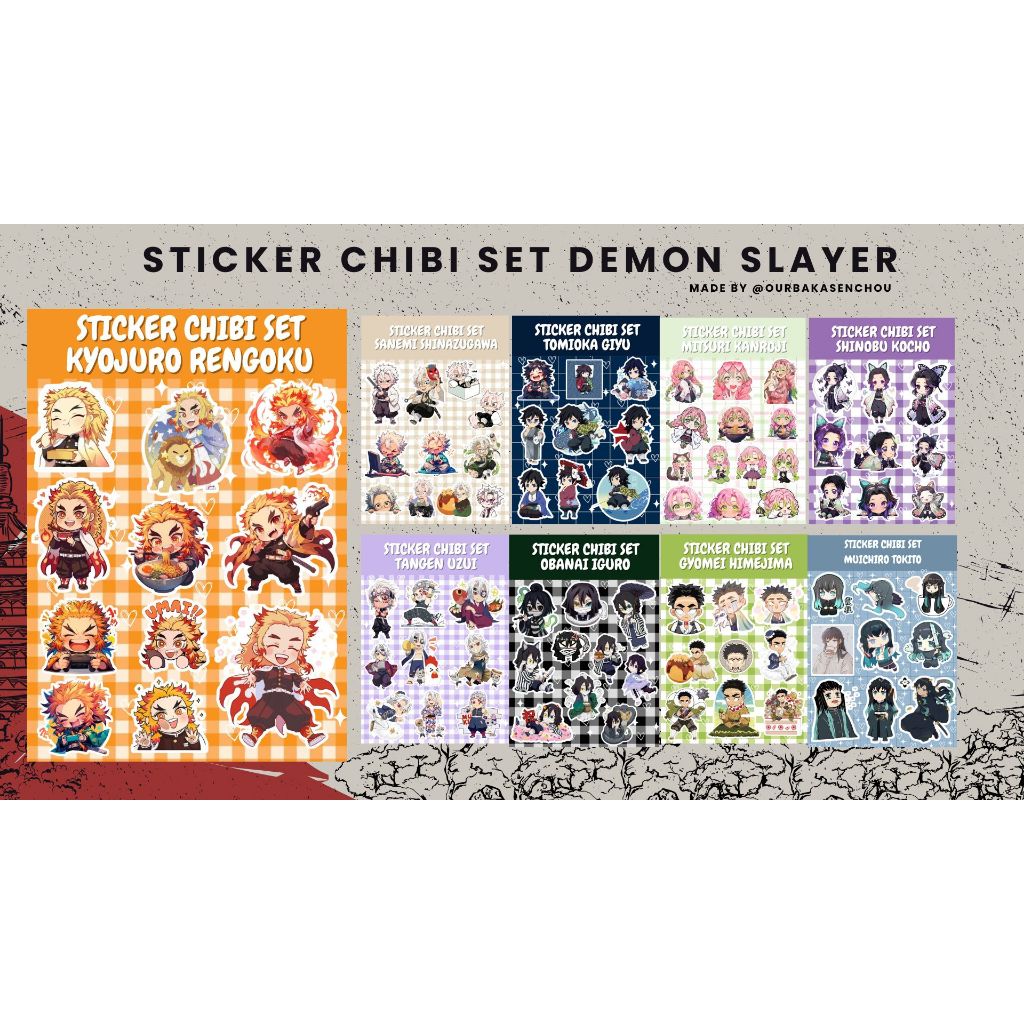 

STICKER SET CHIBI KIMETSU NO YAIBA / DEMON SLAYER HASHIRA VER STICKER ANIME GIYU SHINOBU SANEMI MUICHIRO REGOKU OBANAI MITSURI TANGEN GYOMEI VOL 2