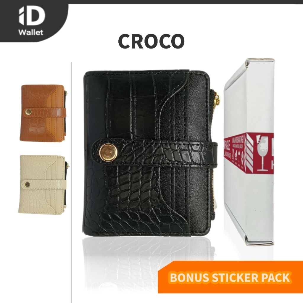 Dompet Lipat Wanita Aesthetic model Croco - Bahan Premium, Muat Banyak kartu, Lucu, Kecil, Elegan