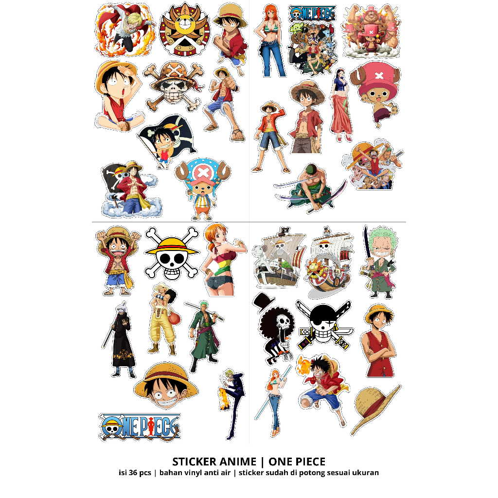 

Sticker Pack Anime ONE PIECE Vinyl Waterproof Anti Air / Sticker Anime Kekinian