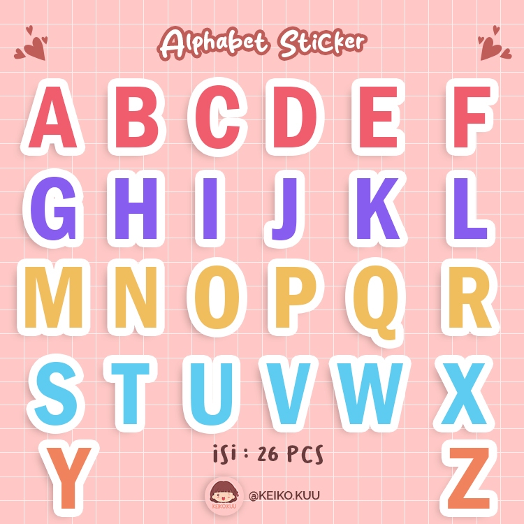 

[26 PCS] STIKER ALPHABET ABJAD HURUF KAPITAL DAN KECIL WATERPROOF